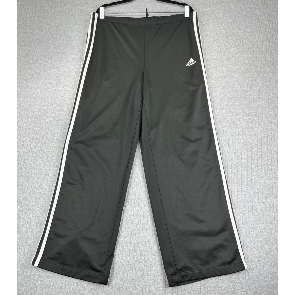Vintage Adidas Baggy Wide Leg Trefoil Track Pants Men M Black 3-Stripe RN 88387